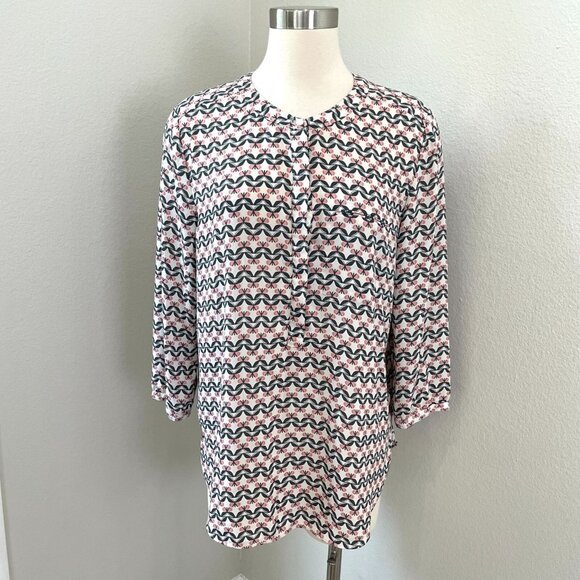 NYDJ Tops - NYDJ Womens Large 3/4 Sleeve Button Blouse Floral Shirt Pleated Back Top